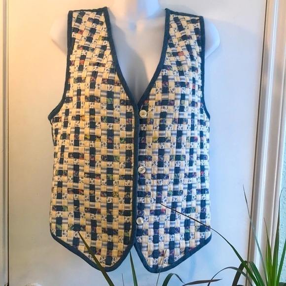 Rare Vintage Cottagecore Quilted Woven Denim Vest - Picture 2 of 14